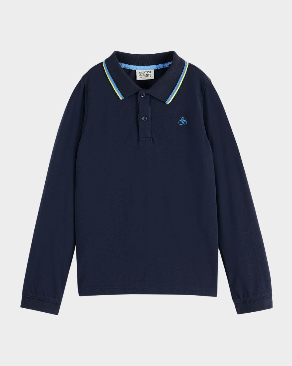 Boy's Cotton Piqué Long-Sleeve Polo Shirt, Size 4-12
